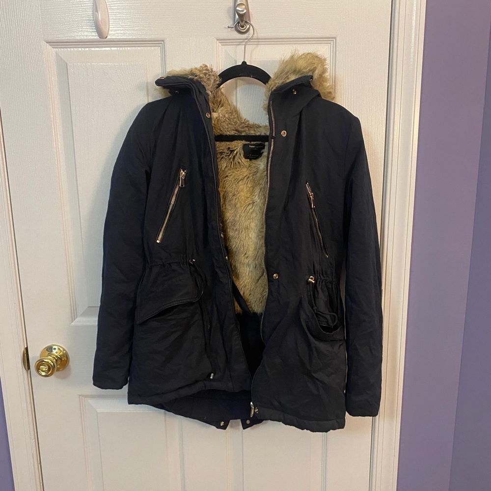 Zara Navy Down Puffer Winter Jacket - image 1